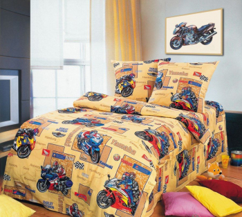 Комплект постельного белья в детскую кроватку, бязь "Люкс" (Мотоспорт)
